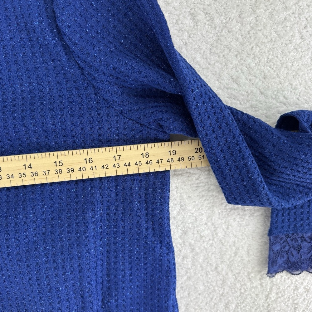 LOGO by Lori Goldstein Metallic Waffle Knit Mock Neck Top Sweater Small Blue - Picture 13 of 13